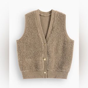 Wool blend fuzzy vest with gold details